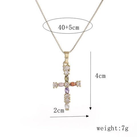 Kreuz Anhänger Halskette Kupfer Mikro Pave Bunte Zirkonia Religiöser Modeschmuck Für Damen