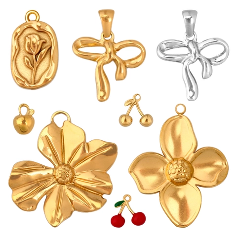 Stainless Steel Charms Pendants For Jewelry Making DIY Craft Waterproof Hypoallergenic Floral Rose Bow Daisy Shapes