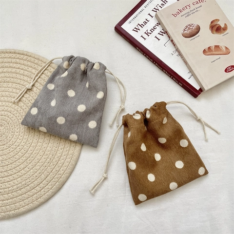 Sacchetto Di Immagazzinaggio In Velluto A Coste Con Coulisse Motivo A Pois Borsa Da Trucco Portatile Per Gioielli Piccolo