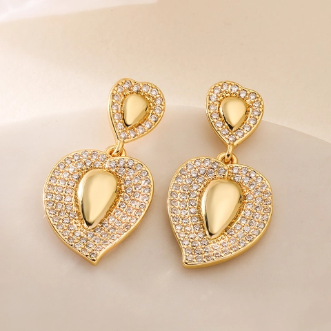 Orecchini A Goccia A Cuore Placcati Oro 18K Rame Zircone Moda Lusso Stile INS Gioielli Per Donne