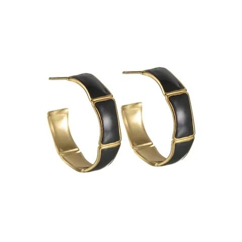 Orecchini a Cerchio a C in Acciaio Inossidabile Placcato Oro 18K Stile Bambù per Donna Gioielli di Moda Geometrici Smaltati Retro