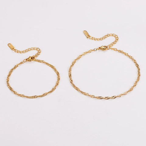 Pulsera De Cadena De Olas Tobillera Acero Inoxidable 304 Chapado En Oro 18K Eslabón Retorcido Ajustable Joyería Elegante