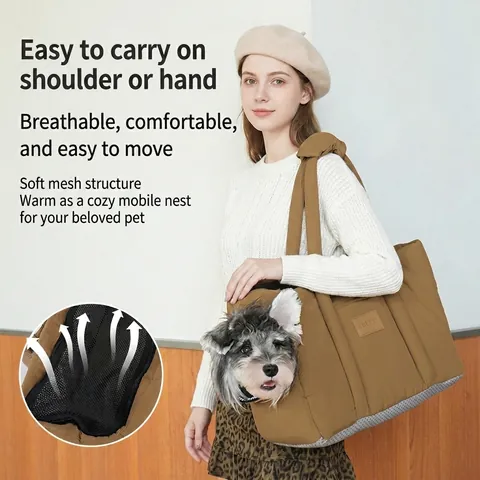 Tragbare Haustiertasche Gestepptes Polyester Atmungsaktives Mesh Reisetasche Für Kleine Hunde Katzen Schultertasche Leicht