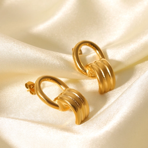 Geometrische Hoop Oorbellen 18K Verguld Roestvrij Staal Textuur Minimalistische Ins Stijl Vintage Sieraden Voor Vrouwen