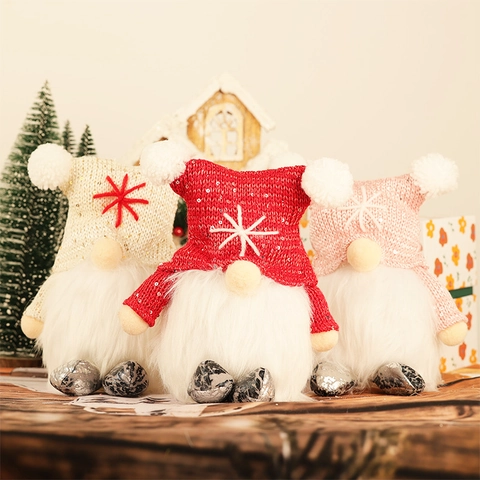Christmas Gnome Glowing Led Plush Faceless Doll Knitted Sequin Hat Desktop Ornament Holiday Decor Gift