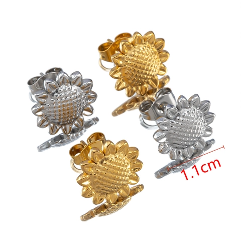 Stainless Steel Sunflower Stud Earrings For Women Gold Silver Plated Botanical Floral Design Trendy Daily Fashion Jewelry
