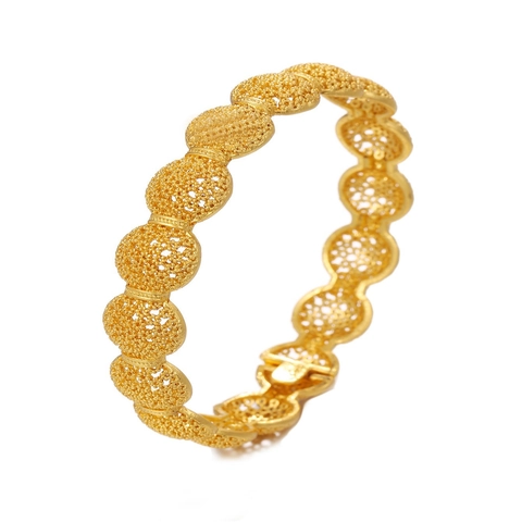 Vintage Gold Plated Copper Bangle Bracelet For Women Hollow Out Filigree Flower Leaf Design Dubai Bridal Wedding Jewelry