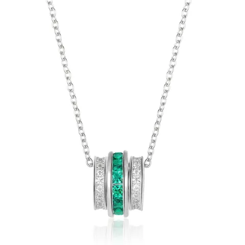 Roterende Cilinder Hanger Ketting 925 Sterling Zilver Met Vierkante Lab-Gekweekte Smaragd Cubic Zirconia Mode Sieraden Dames