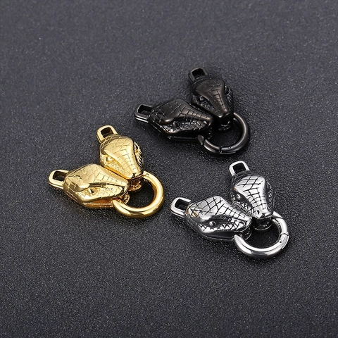Fermoirs De Bijoux Double Tête De Serpent Acier Inoxydable DIY Collier Bracelet Connecteurs Style Hip Hop Punk Anneau Rond