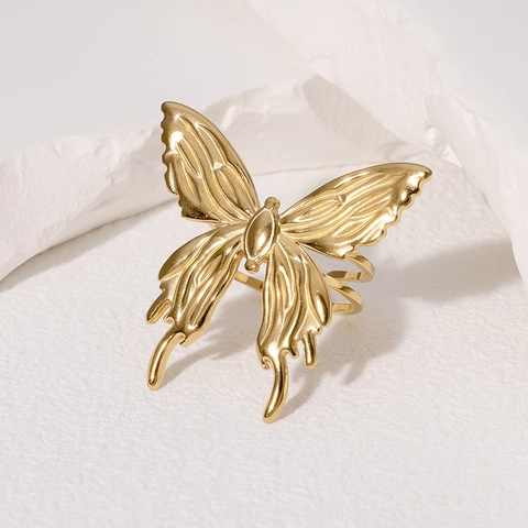 Roestvrijstalen Vlinder Open Ring 18K Verguld Verstelbare Minimalistische Sieraden Voor Dames
