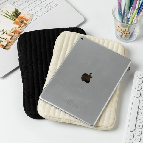Funda Acolchada Para Portátil Y Tableta Rayas Verticales Algodón Bolsa Protectora Antigolpes Notebook Minimalista Color Sólido