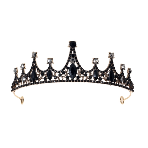 Corona Tiara Barocca Vintage Con Cristallo Strass Nero Lega Sposa Matrimonio Festa Accessori Per Capelli Donna