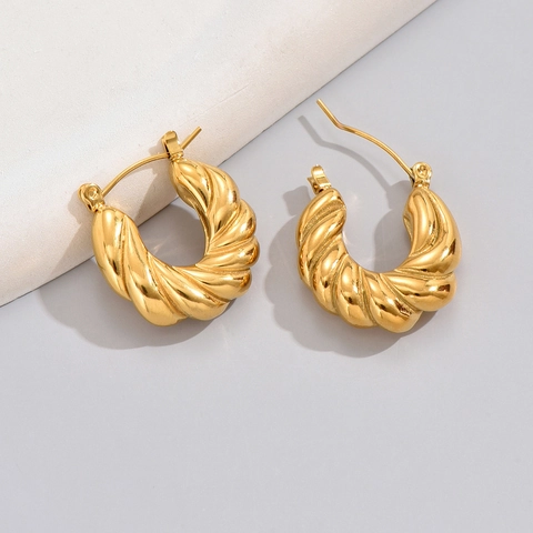 Orecchini a Cerchio a Forma di U Intrecciati in Acciaio Inossidabile alla Moda per Donna Placcati in Oro 18 carati Gioielli Geometrici