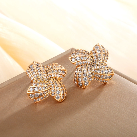 Boucles D'oreilles Puces Moulin À Vent Alliage De Cuivre Zircon Incrusté Bijoux De Mode Élégants Pour Femmes