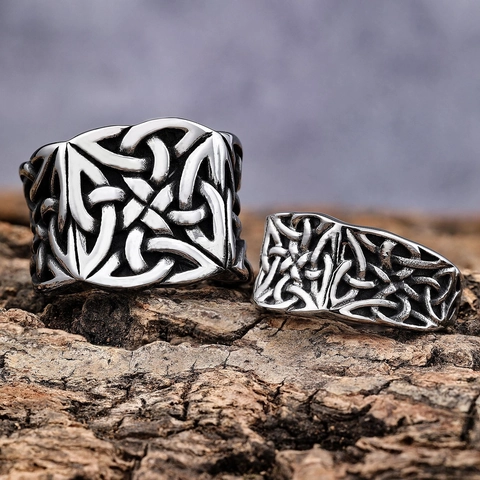 Vintage Keltischer Knoten Ring Edelstahl Retro Geschnitztes Band Ethno Stil Schmuck Für Männer Und Frauen