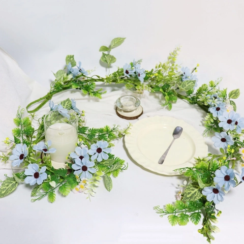 Artificial Daisy Satin Flower Wreath Garland And Vine Plastic Eucalyptus Plant For Wedding Arch Desktop Home Decor Romantic Style