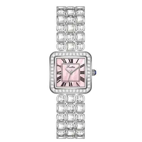 Scottie Orologio al Quarzo da Donna Quadrato di Lusso con Cinturino in Lega e Strass Orologio da Polso con Numeri Romani e Quadrante a Conchiglia