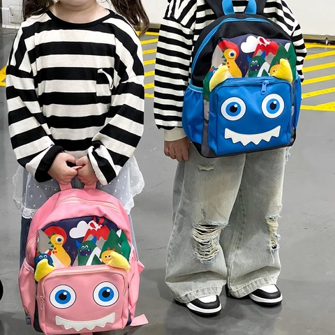 Cartoon Monster Kids Backpack 3D Horns Oxford Cloth Lightweight School Bag For Toddler Kindergarten Boys Girls