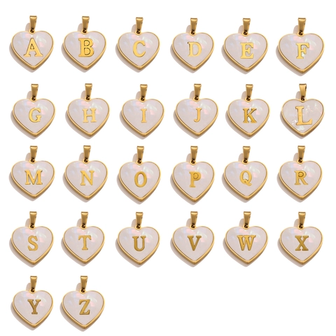 Stainless Steel Initial Letter Pendant Heart Shape Mother Of Artificial Pearl White Shell Alphabet Charm For DIY Jewelry Making