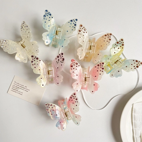 Pinzas Para El Cabello De Mariposa Acrílico Degradado Transparente Pedrería Estilo Coreano Accesorios Para Mujeres Niñas
