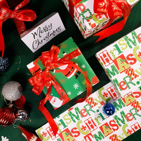 Christmas Wrapping Paper Roll Coated Paper Santa Claus Snowflake Pattern Holiday Gift Box Decor Festive Xmas Wrap