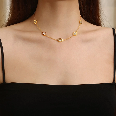 Necklace Bracelet Earrings Jewelry For Women 18K Gold Plated Stainless Steel Marquise Cubic Zirconia Water Drop Trendy INS Style