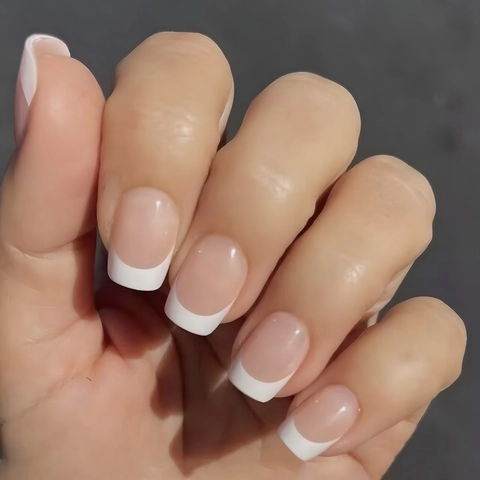 Elegant French Style Press On Nails Classic White Tips Square Shape Nude Base Simple Glossy Plastic Artificial Fingernails