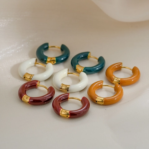 Boucles D'oreilles Créoles Vintage Avec 925 Sterling Silver Earring Post Émail Acier Inoxydable Style Rétro
