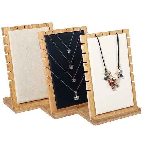 Bamboo Wood Necklace Display Stand With Velvet Lining Detachable Jewelry Pendant Organizer Board For Countertop