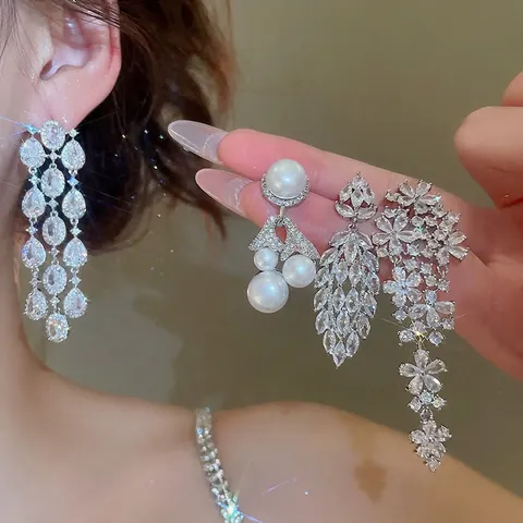 Orecchini Pendenti Eleganti Con Fiori E Nappe Per Donna Gioielli In Rame E Zircone Con Perno In Argento Sterling 925