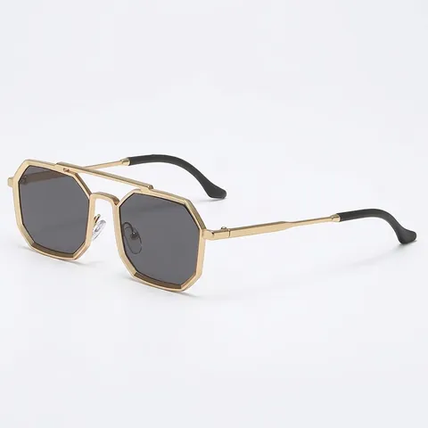 Lunettes De Soleil Polygone Steampunk Métal Double Pont Protection UV400 Monture Octogone Mode Pour Hommes Femmes