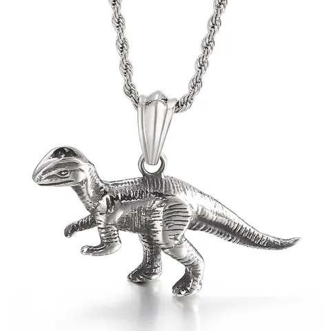 Pendente Dinosauro Realista Acciaio Inossidabile Gioielli Scultura Animale Retro Punk Per Uomini Donne