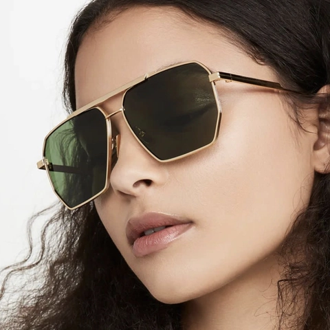Occhiali Da Sole Aviatore Montatura In Metallo Poligono Geometrico Doppio Ponte Protezione UV400 Per Guida Moda