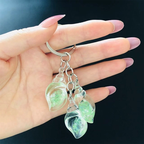 Simulación Luminoso Caracol de Mar de Ensueño Llavero de Resina Transparente Concha Purpurina Colgante de Bolso Anillo de Coche Regalo