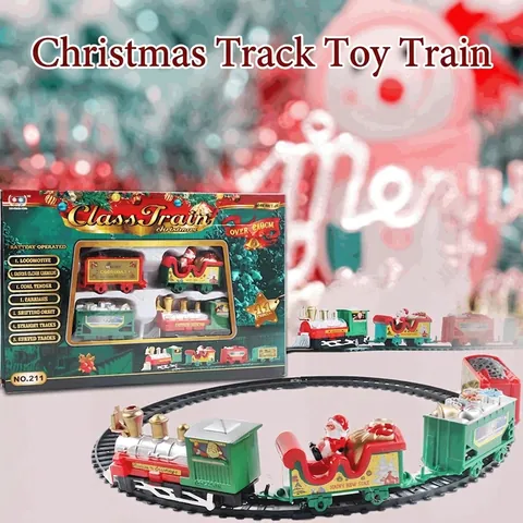 Trenino Elettrico Di Natale Giocattolo Su Rotaia A Batteria Decorazione Festiva Slitta Di Babbo Natale Plastica Regalo Bambini