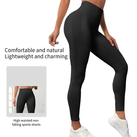 High Waisted Naadloze Yoga Leggings Voor Dames Buikcontrole Peach Lift Gym Workout Hardlopen Geribbelde Nylon Spandex