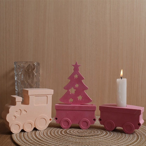 Locomotive Train Carriage Silicone Mold DIY Aromatherapy Candle Holder Plaster Ornament Star Heart Craft Tool