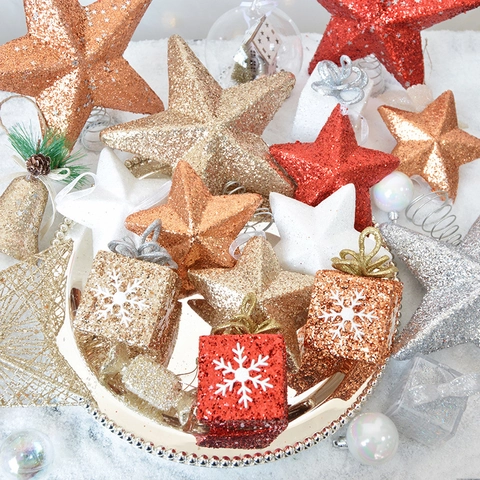 Ornamenti Appesi Albero Di Natale Glitter Scintillanti Stella Forme Di Confezione Regalo Decorazione Per Feste Festival