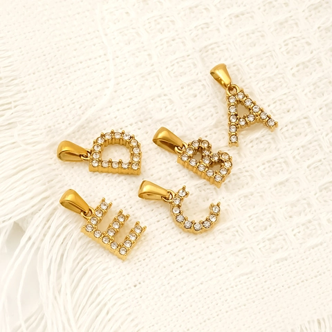 Initial Letter Pendant 18K Gold Plated 304 Stainless Steel Zircon Inlaid Minimalist Fashion Jewelry Accessories For Women