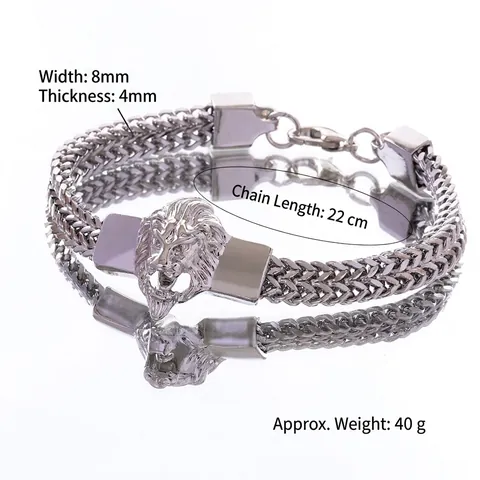 Men Lion Head Bracelet Stainless Steel Braided Wheat Chain Leather Hip Hop Punk Gothic Jewelry