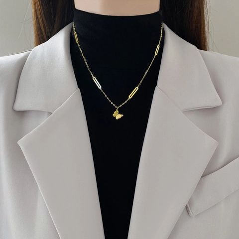 Butterfly Pendant Necklace Titanium Steel Minimalist Gold Plated Clavicle Chain Jewelry For Women Elegant