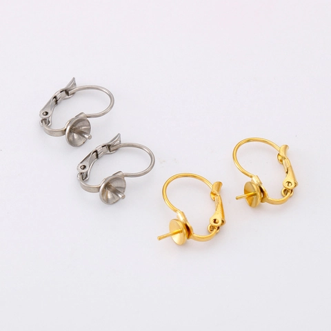 Stainless Steel Gold Plated Leverback Earring Hooks With Pin Tray For Artificial Pearl Bead DIY Jewelry Making Findings Small