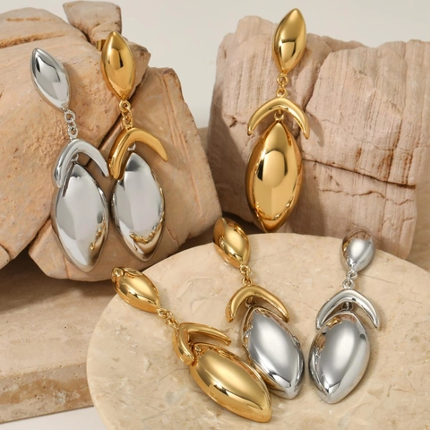 Minimalistische Edelstahl Tropfenohrringe Geometrisch Klobig Hochglanzpoliert Zweifarbig Gold Silber Hängende Schmuck Für Damen