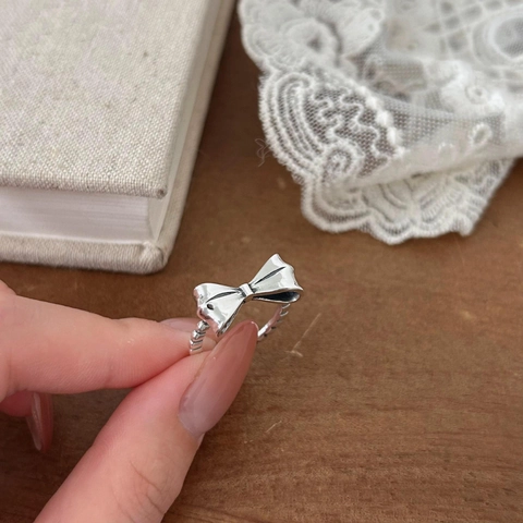 Anello Con Fiocco In Argento Sterling 925 Per Donna Regolabile Fascia Intrecciata Con Perline Gioielli Minimalisti Vintage Coreani