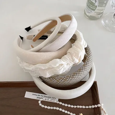 Cerchietto Imbottito Retro Francese Per Donna Largo In Pelle PU Chiffon Tessuto Fascia Capelli Perla Artificial Fiocco Elegante Accessorio