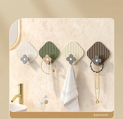 Flower Shaped Adhesive Wall Hooks No Drill Strong Load Bearing Waterproof PET Material Modern Luxury Home Organizer
