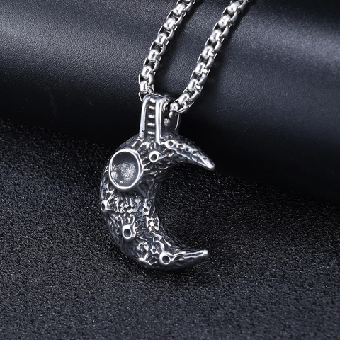 Vintage Moon Crater Pendant Necklace 316L Stainless Steel Retro Meteor Surface Unisex Punk Jewelry