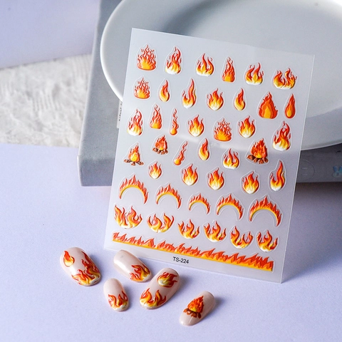 Autocollants À Ongles Flamme 5D Motif Feu Relief Imperméable Autocollant Décoration De Manucure Pour Femmes