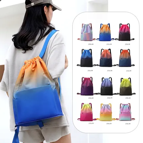 Gradient Kordelzug Rucksack Wasserdicht Nylon Faltbar Sport Gym Tasche Für Fitness Yoga Reisen Große Kapazität