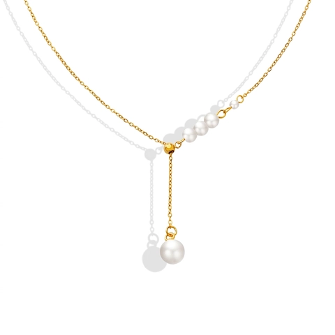 Collar de Flecos en Forma de Y de Acero de Titanio con Perla Artificial Retro Francés Chapado en Oro Joyería Minimalista Mujer